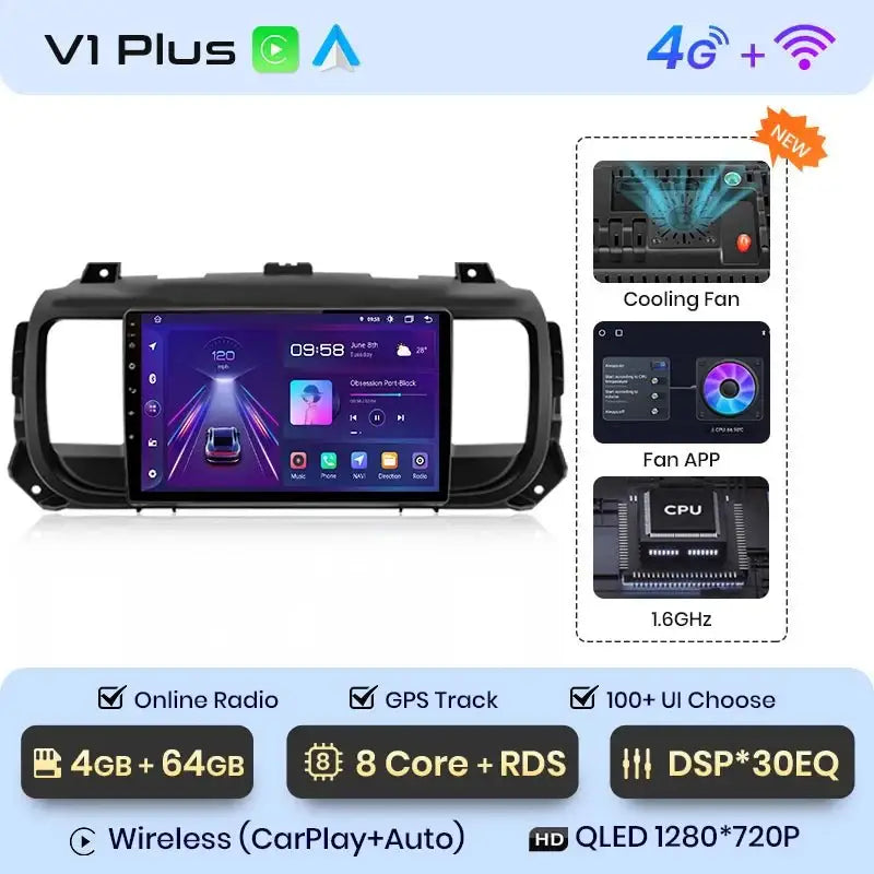 Radio samochodowe do Peugeot Expert 3, Citroen Jumpy 3, SpaceTourer (2016 - 2021) | Bezprzewodowy CarPlay i Android Auto | 2 - DIN, Bez DVD - Multigenus
