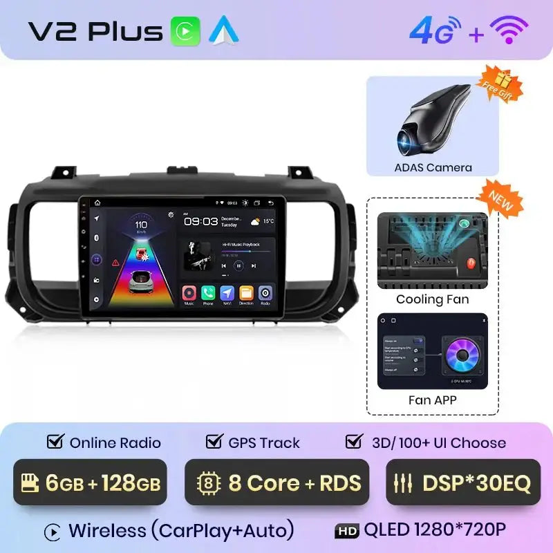 Radio samochodowe do Peugeot Expert 3, Citroen Jumpy 3, SpaceTourer (2016 - 2021) | Bezprzewodowy CarPlay i Android Auto | 2 - DIN, Bez DVD - Multigenus