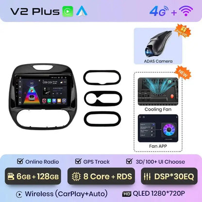 Inteligentne radio V1 AI Voice Wireless CarPlay i Android Auto dla Renault Captur (2016 - 2019) | 4G Multimedia GPS | 2 - DIN Autoradio - Multigenus