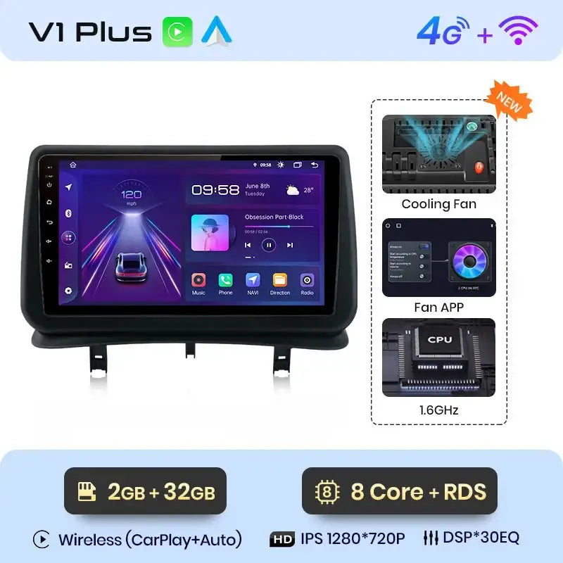 Najlepszy odtwarzacz multimedialny 2DIN Android Auto do Renault Clio 3 (2005 - 2014) z GPS i CarPlay - Multigenus