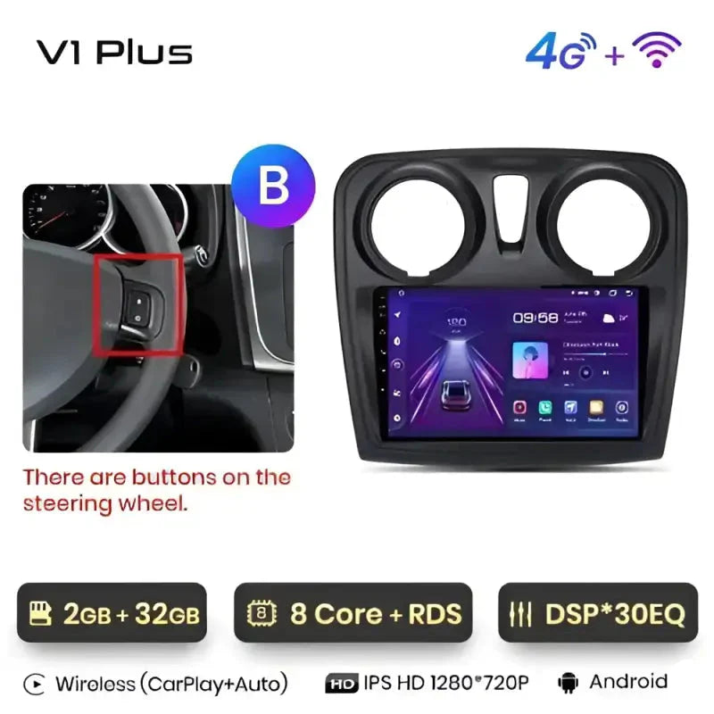 Radio nawigacja Renault Logan 2 Sandero 2014-2019 Android Auto Carplay - Multigenus