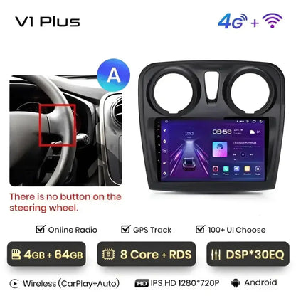 Radio nawigacja Renault Logan 2 Sandero 2014-2019 Android Auto Carplay - Multigenus