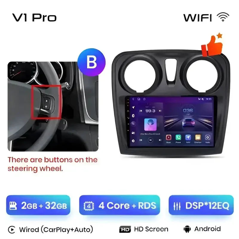 Radio nawigacja Renault Logan 2 Sandero 2014-2019 Android Auto Carplay - Multigenus
