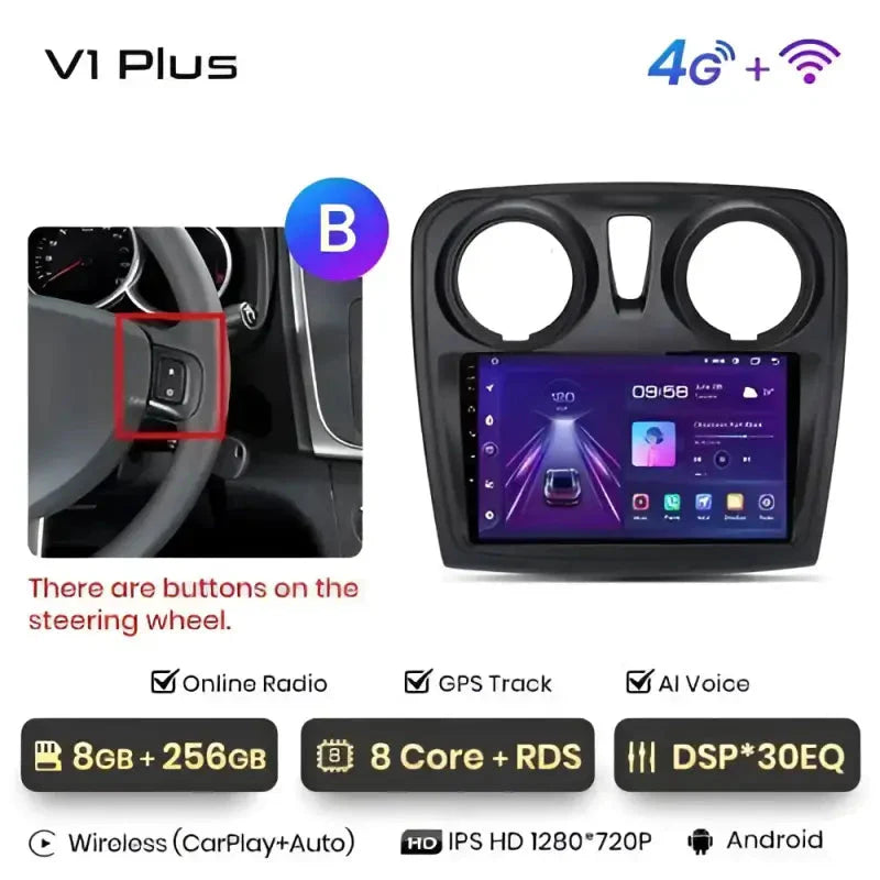 Radio nawigacja Renault Logan 2 Sandero 2014-2019 Android Auto Carplay - Multigenus
