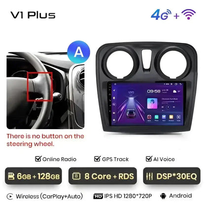 Radio nawigacja Renault Logan 2 Sandero 2014-2019 Android Auto Carplay - Multigenus
