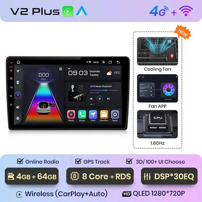 Radio Samochodowe V1 Plus do Skody Fabia 2 (2007 - 2014) – Bezprzewodowy CarPlay i Android Auto – System Multimedialny 2 DIN - Multigenus