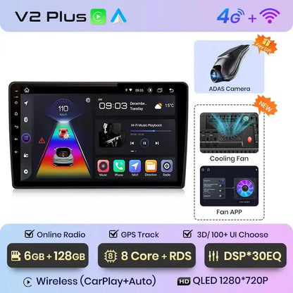 Radio Samochodowe V1 Plus do Skody Fabia 2 (2007 - 2014) – Bezprzewodowy CarPlay i Android Auto – System Multimedialny 2 DIN - Multigenus