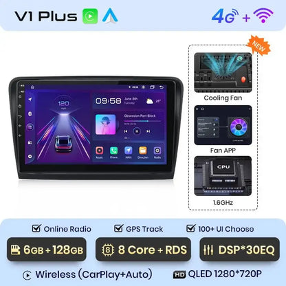 Radio samochodowe V1 Plus dla Skoda Superb 2 (2008 - 2015) - Bezprzewodowy CarPlay i Android Auto | Inteligentny system, brak DVD 2 - DIN - Multigenus