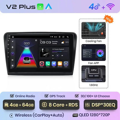 Radio samochodowe V1 Plus dla Skoda Superb 2 (2008 - 2015) - Bezprzewodowy CarPlay i Android Auto | Inteligentny system, brak DVD 2 - DIN - Multigenus