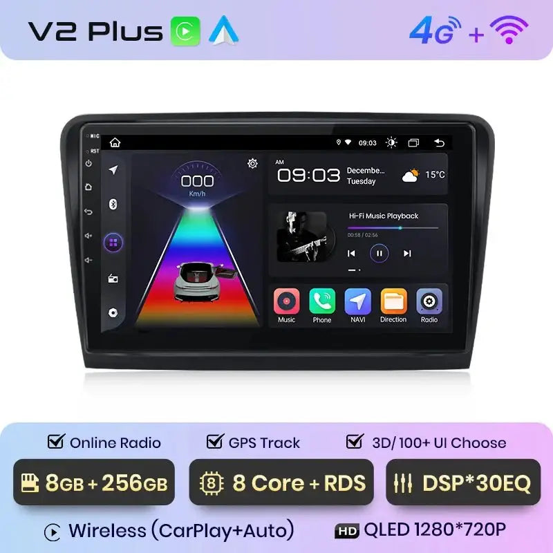 Radio samochodowe V1 Plus dla Skoda Superb 2 (2008 - 2015) - Bezprzewodowy CarPlay i Android Auto | Inteligentny system, brak DVD 2 - DIN - Multigenus