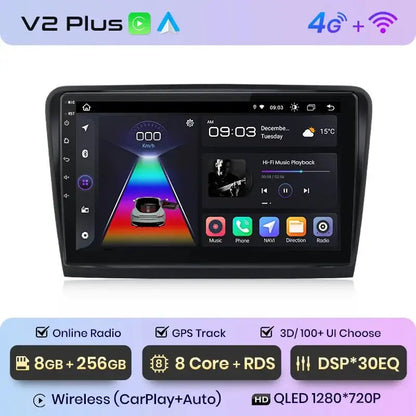 Radio samochodowe V1 Plus dla Skoda Superb 2 (2008 - 2015) - Bezprzewodowy CarPlay i Android Auto | Inteligentny system, brak DVD 2 - DIN - Multigenus