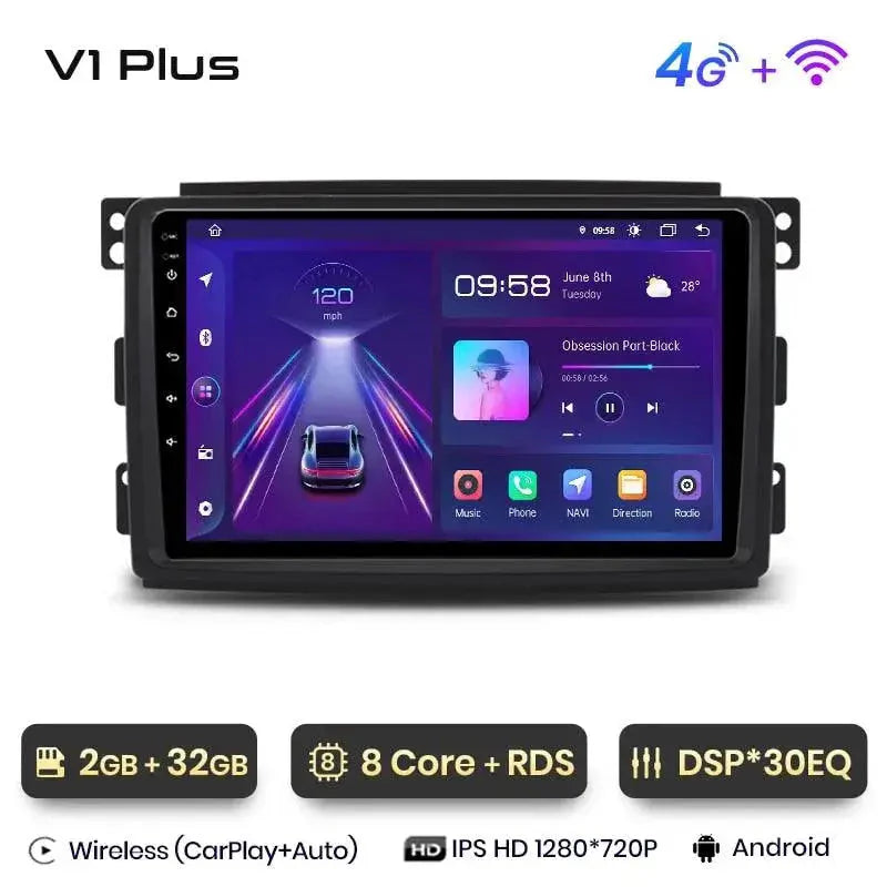 Radio nawigacja Smart Fortwo 2005 - 2010 Android Auto GPS Carplay - Multigenus