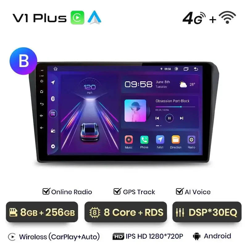 Radio do Toyota Avensis T25 od 2002 - 2008 z Bezprzewodowym CarPlay i Android Auto Multimedia GPS - Multigenus