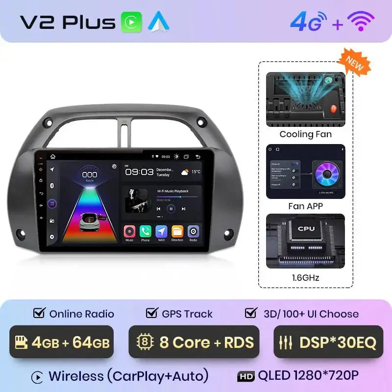 Radio dla Toyota RAV4 od 2001 - 2005 – Bezprzewodowy CarPlay i Android Auto - Multigenus