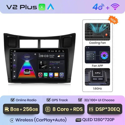 Radio samochodowe V1 Plus do Toyota Yaris 2005 - 2012 | Bezprzewodowy CarPlay i Android Auto | Inteligentny system samochodowy - Multigenus