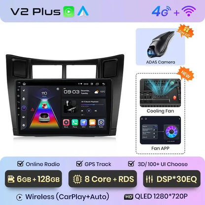 Radio samochodowe V1 Plus do Toyota Yaris 2005 - 2012 | Bezprzewodowy CarPlay i Android Auto | Inteligentny system samochodowy - Multigenus