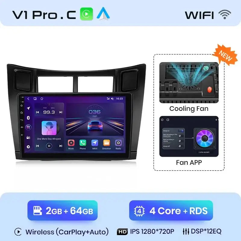 Radio samochodowe V1 Plus do Toyota Yaris 2005 - 2012 | Bezprzewodowy CarPlay i Android Auto | Inteligentny system samochodowy - Multigenus