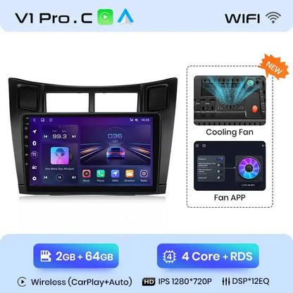 Radio samochodowe V1 Plus do Toyota Yaris 2005 - 2012 | Bezprzewodowy CarPlay i Android Auto | Inteligentny system samochodowy - Multigenus