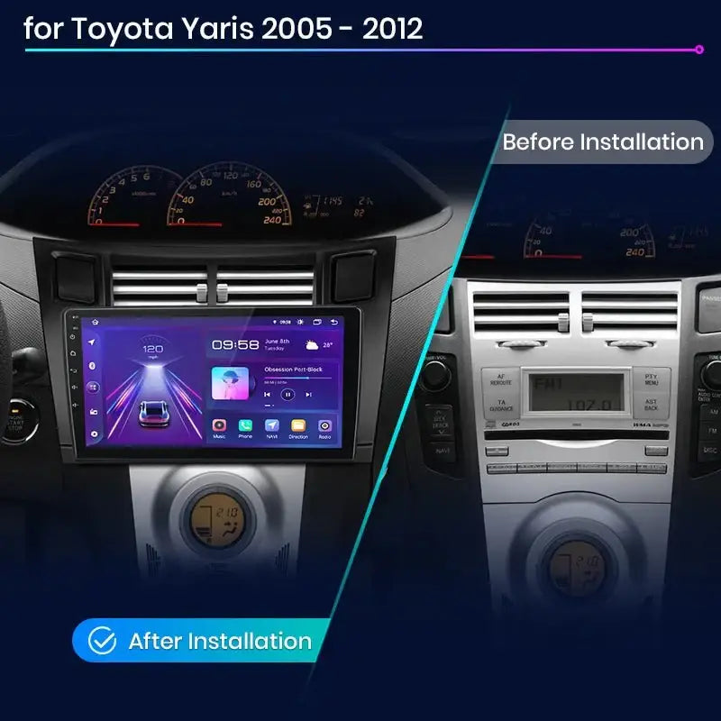 Radio samochodowe V1 Plus do Toyota Yaris 2005 - 2012 | Bezprzewodowy CarPlay i Android Auto | Inteligentny system samochodowy - Multigenus