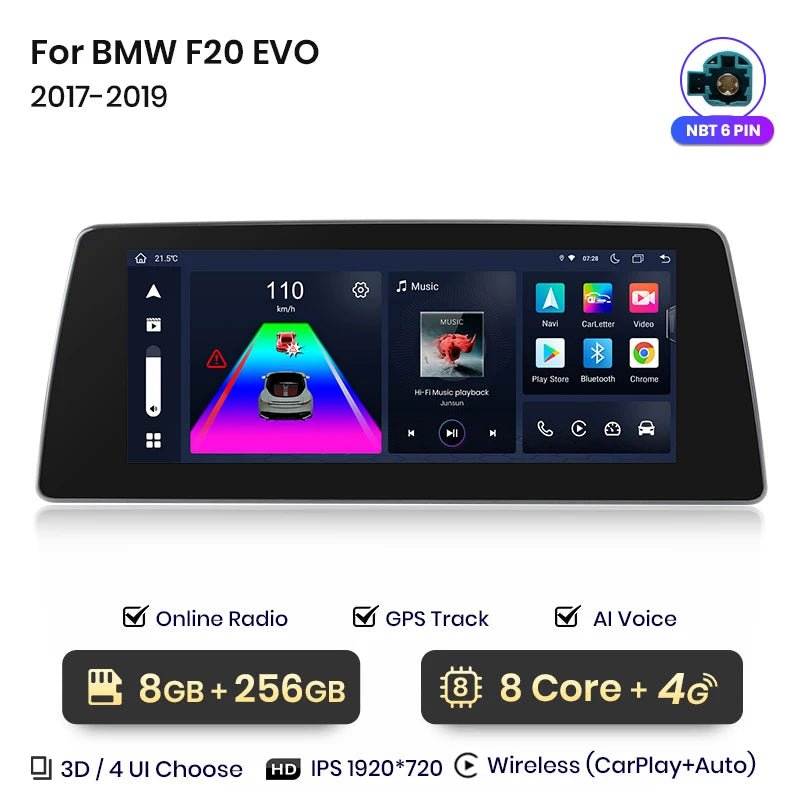 Radio dla BMW 1 Serii F20 EVO 2017 - 2019 z Bezprzewodowym CarPlay i Android Auto oraz Nawigacją GPS - Multigenus