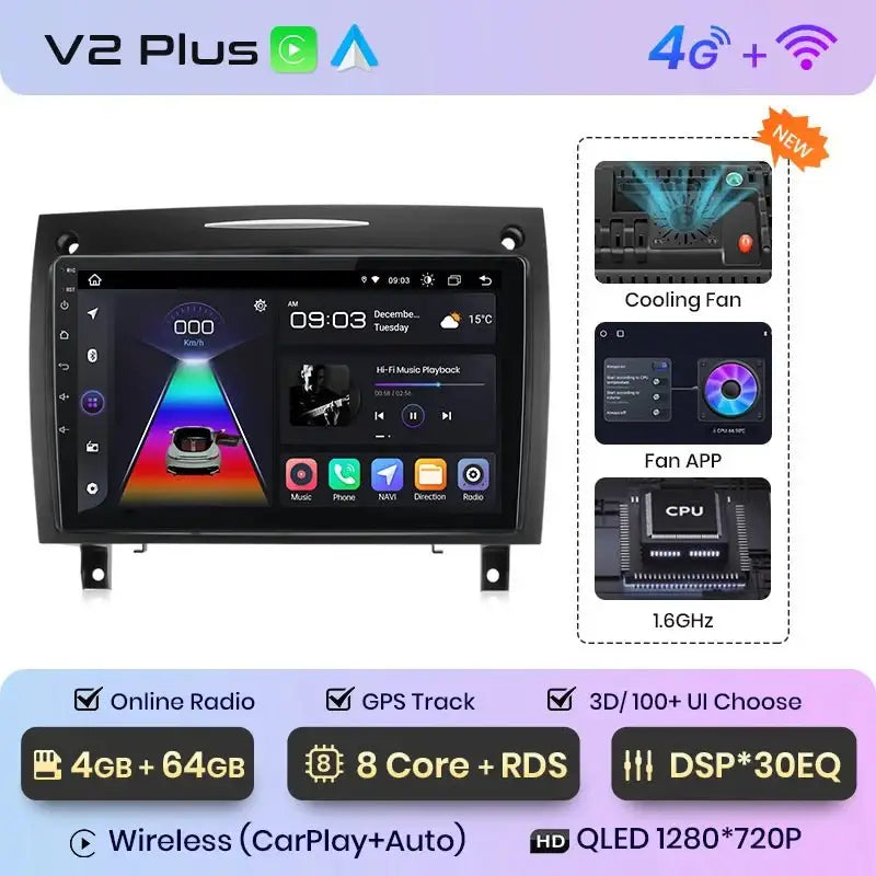 Multimedia Radio V1 z CarPlay i Android Auto dla Mercedes - Benz SLK Klasa R171 (2004 - 2011) – Ulepsz swoje doświadczenie w SLK 200, 280, 300, 350! - Multigenus