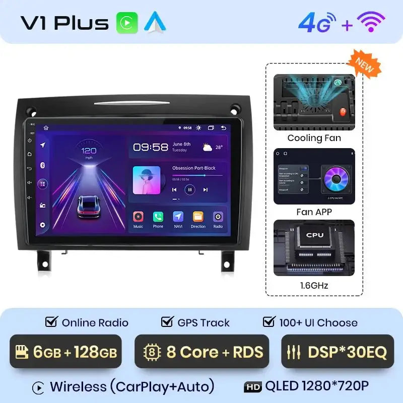 Multimedia Radio V1 z CarPlay i Android Auto dla Mercedes - Benz SLK Klasa R171 (2004 - 2011) – Ulepsz swoje doświadczenie w SLK 200, 280, 300, 350! - Multigenus