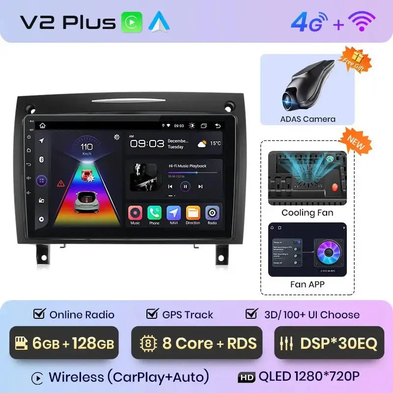 Multimedia Radio V1 z CarPlay i Android Auto dla Mercedes - Benz SLK Klasa R171 (2004 - 2011) – Ulepsz swoje doświadczenie w SLK 200, 280, 300, 350! - Multigenus