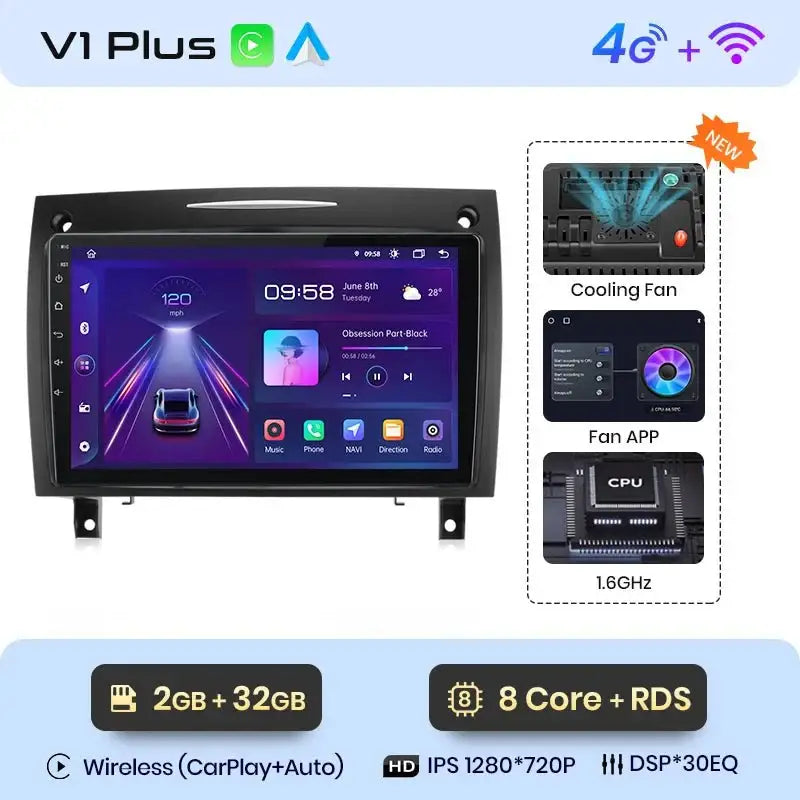 Multimedia Radio V1 z CarPlay i Android Auto dla Mercedes - Benz SLK Klasa R171 (2004 - 2011) – Ulepsz swoje doświadczenie w SLK 200, 280, 300, 350! - Multigenus