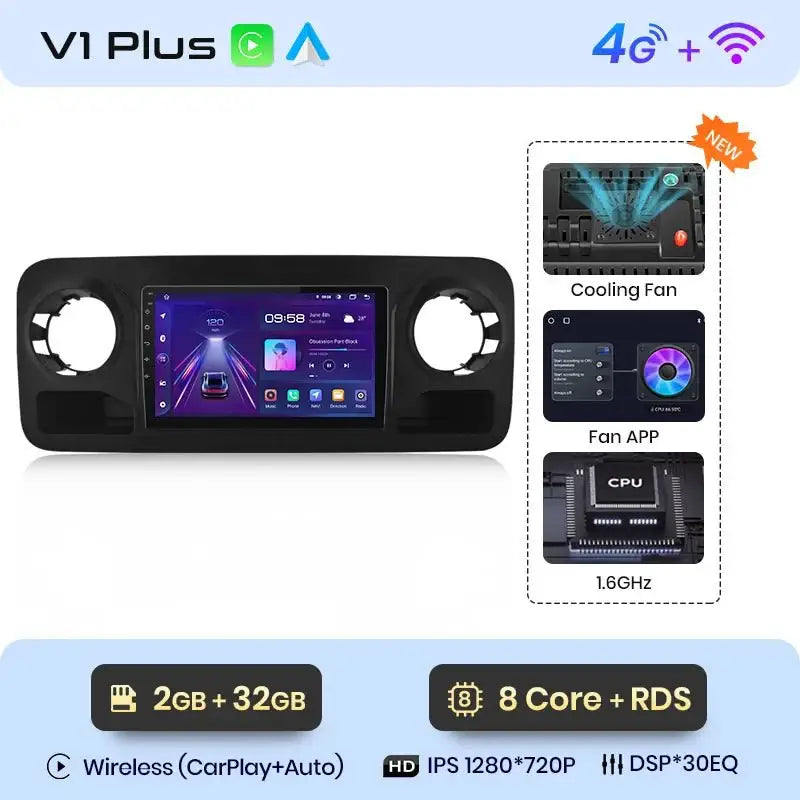 V1Pro AI Voice Radio Multimedialne GPS 2 Din z Android Auto i CarPlay dla Mercedes - Benz Sprinter (2018 - 2022) - Multigenus