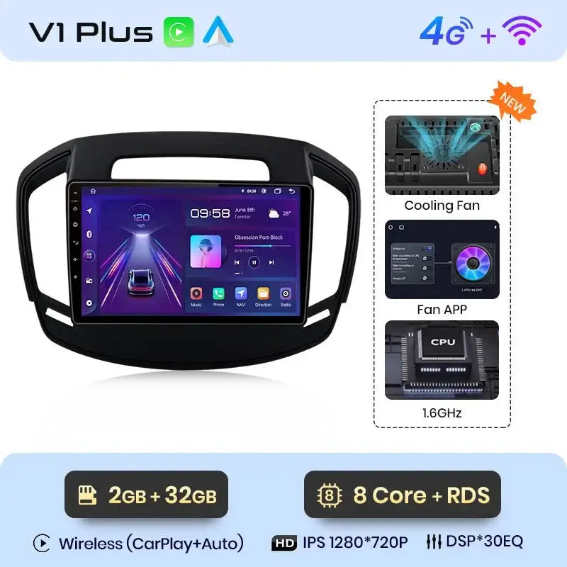 V1 Plus Radio Samochodowe dla Opel Insignia 2013 - 2017 | Bezprzewodowy CarPlay i Android Auto | 2DIN Bez DVD - Multigenus