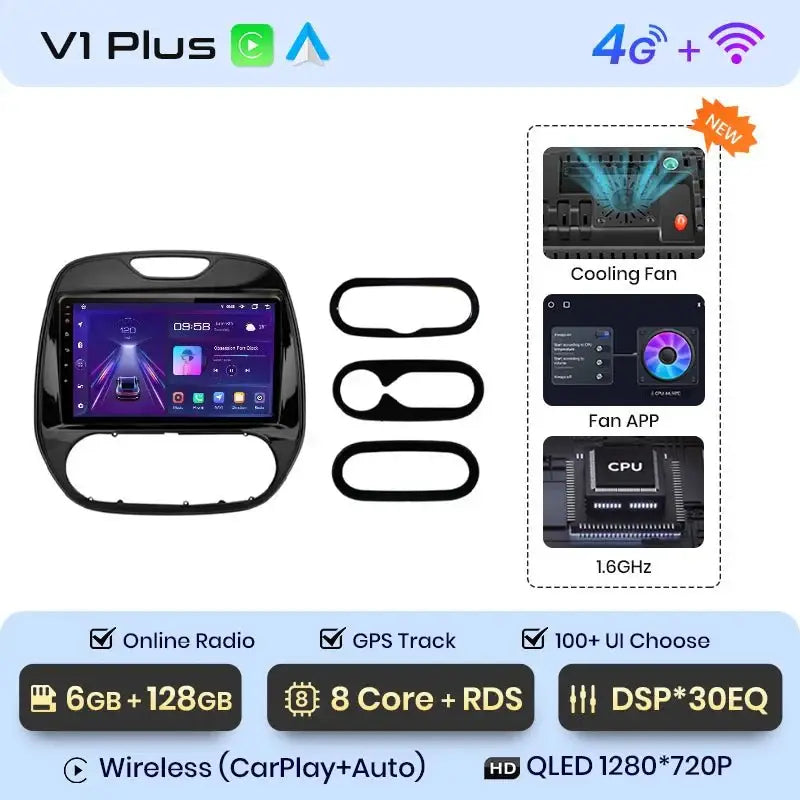 Inteligentne radio V1 AI Voice Wireless CarPlay i Android Auto dla Renault Captur (2016 - 2019) | 4G Multimedia GPS | 2 - DIN Autoradio - Multigenus