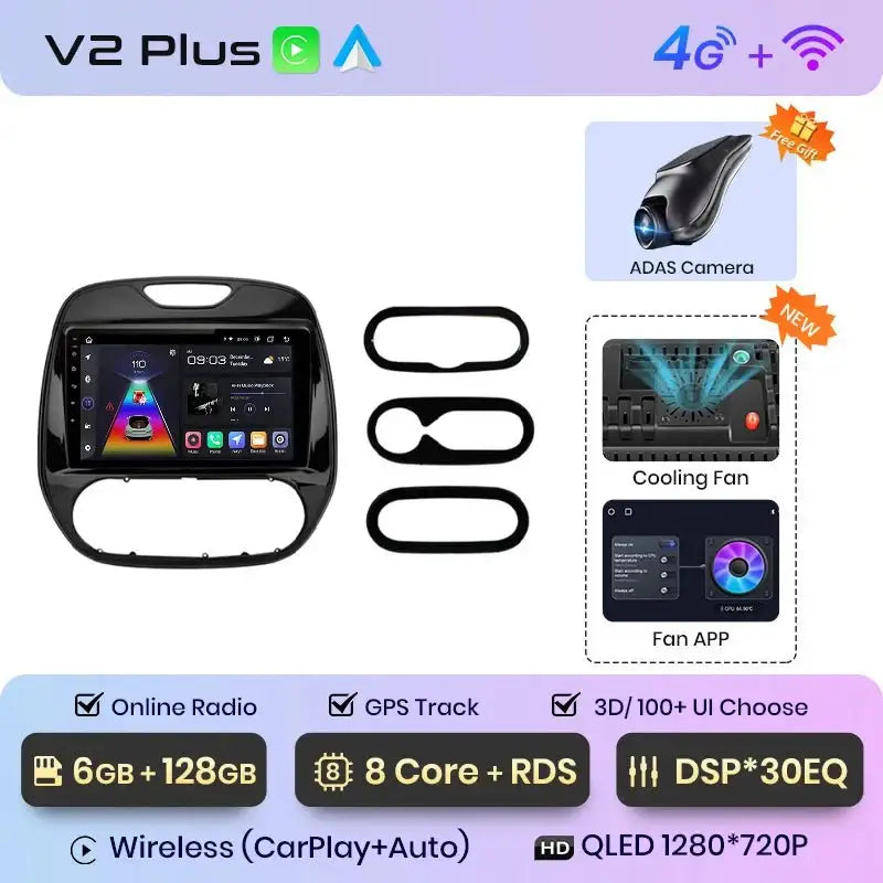 Inteligentne radio V1 AI Voice Wireless CarPlay i Android Auto dla Renault Captur (2016 - 2019) | 4G Multimedia GPS | 2 - DIN Autoradio - Multigenus
