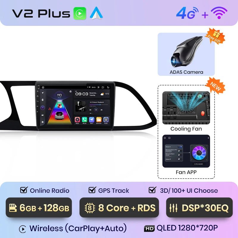 Radio dla Seat Leon MK3 od 2012 - 2020 Multimedia GPS 4G Android Auto i Wireless CarPlay - Multigenus