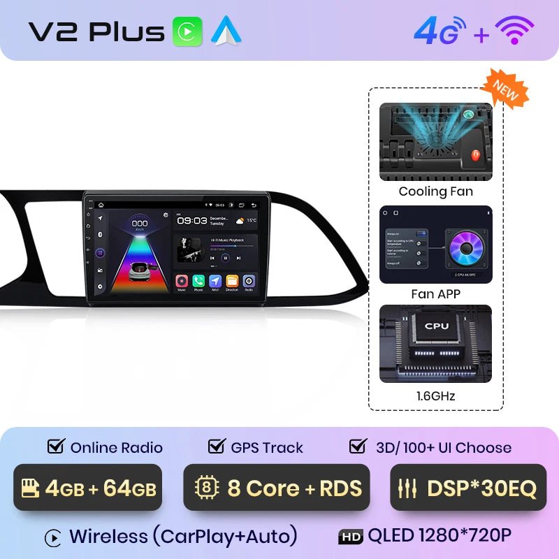 Radio dla Seat Leon MK3 od 2012 - 2020 Multimedia GPS 4G Android Auto i Wireless CarPlay - Multigenus