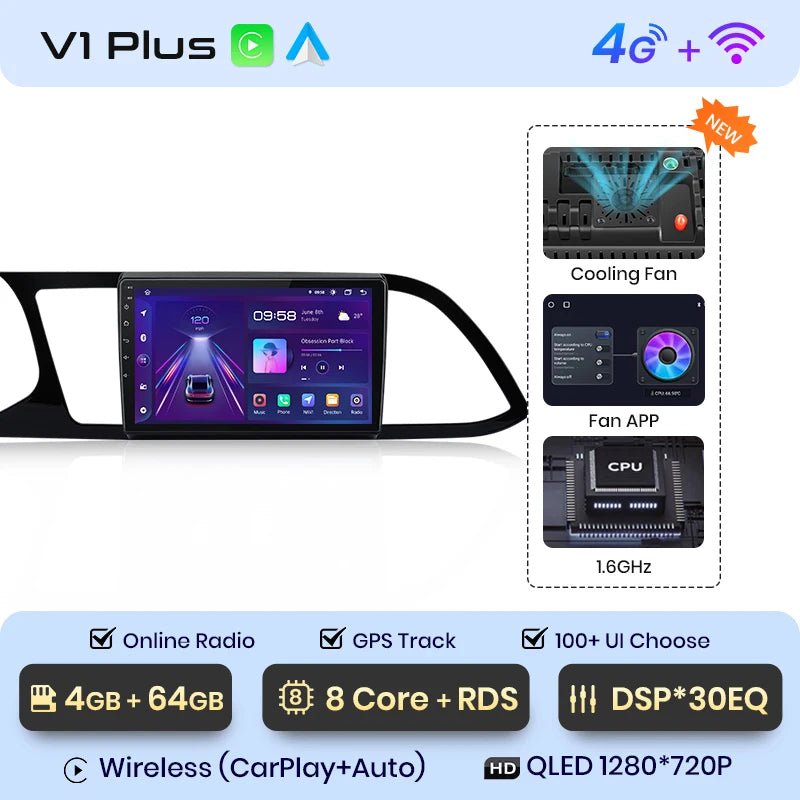 Radio dla Seat Leon MK3 od 2012 - 2020 Multimedia GPS 4G Android Auto i Wireless CarPlay - Multigenus