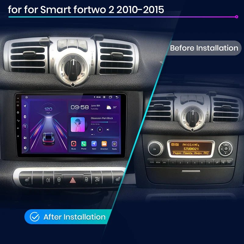 Radio dla Smart Fortwo 2011 - 2015 Bezprzewodowy CarPlay i Android Auto, Inteligentny System - Multigenus