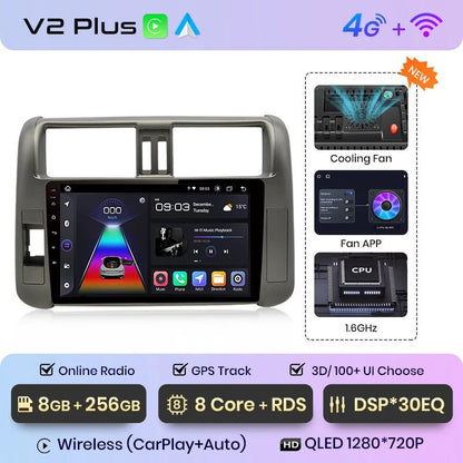 Radio dla Toyota Land Cruiser Prado 150 (2009 - 2013) – Nawigacja GPS 4G CarPlay i Android Auto - Multigenus