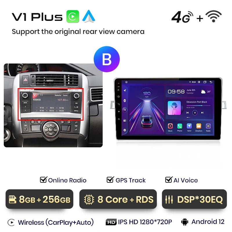 Radio dla Toyota Verso R20 od 2009 - 2018 GPS 4G z Bezprzewodowym CarPlay i Android Auto - Multigenus