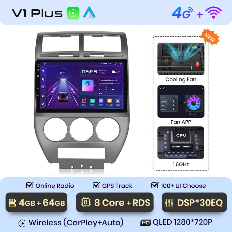 Radio do Jeep Compass 2007 - 2009 Multimedia GPS AI Voice 4G z Bezprzewodowym CarPlay i Android Auto - Multigenus