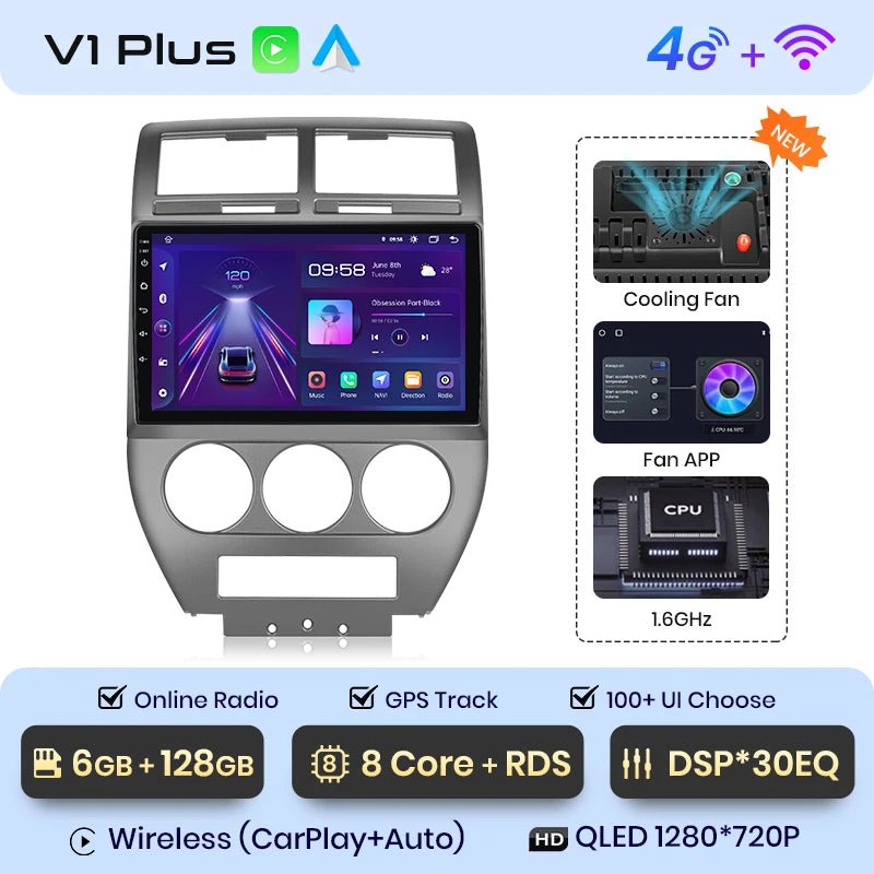 Radio do Jeep Compass 2007 - 2009 Multimedia GPS AI Voice 4G z Bezprzewodowym CarPlay i Android Auto - Multigenus