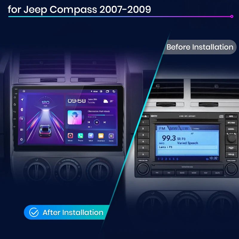 Radio do Jeep Compass 2007 - 2009 Multimedia GPS AI Voice 4G z Bezprzewodowym CarPlay i Android Auto - Multigenus