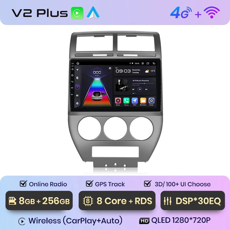 Radio do Jeep Compass 2007 - 2009 Multimedia GPS AI Voice 4G z Bezprzewodowym CarPlay i Android Auto - Multigenus