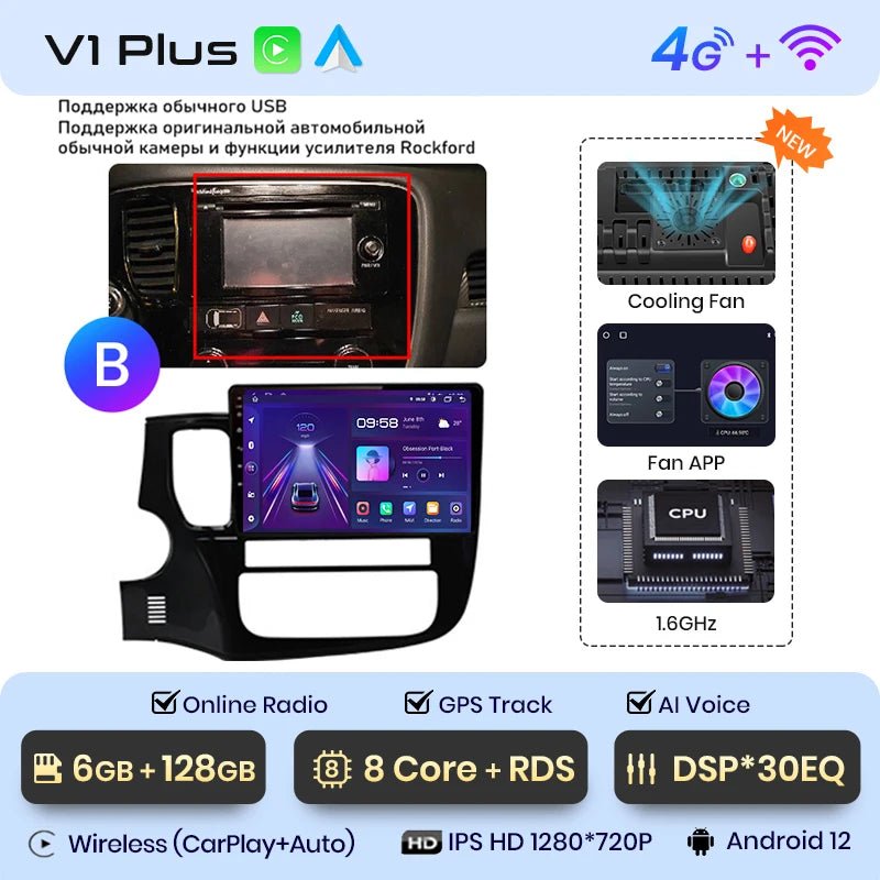 Radio do Mitsubishi Outlander 3 od 2012 - 2018 AI Voice Android Auto Kompatybilne z CarPlay - Multigenus