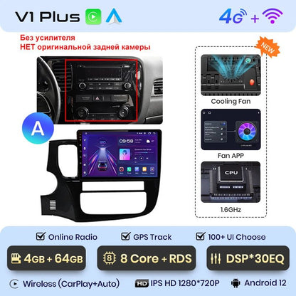 Radio do Mitsubishi Outlander 3 od 2012 - 2018 AI Voice Android Auto Kompatybilne z CarPlay - Multigenus