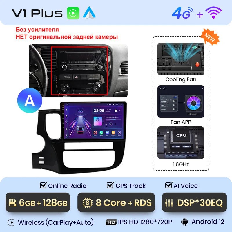 Radio do Mitsubishi Outlander 3 od 2012 - 2018 AI Voice Android Auto Kompatybilne z CarPlay - Multigenus