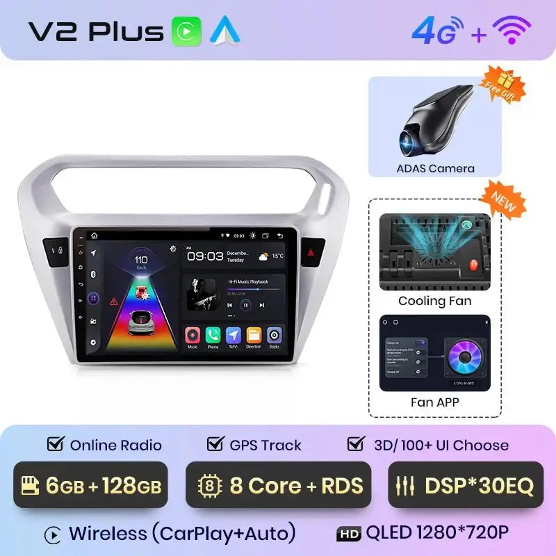 Radio do Peugeot 301 i Citroën Elysee 2013 - 2018 (2DIN) Bezprzewodowy CarPlay i Android Auto - Multigenus