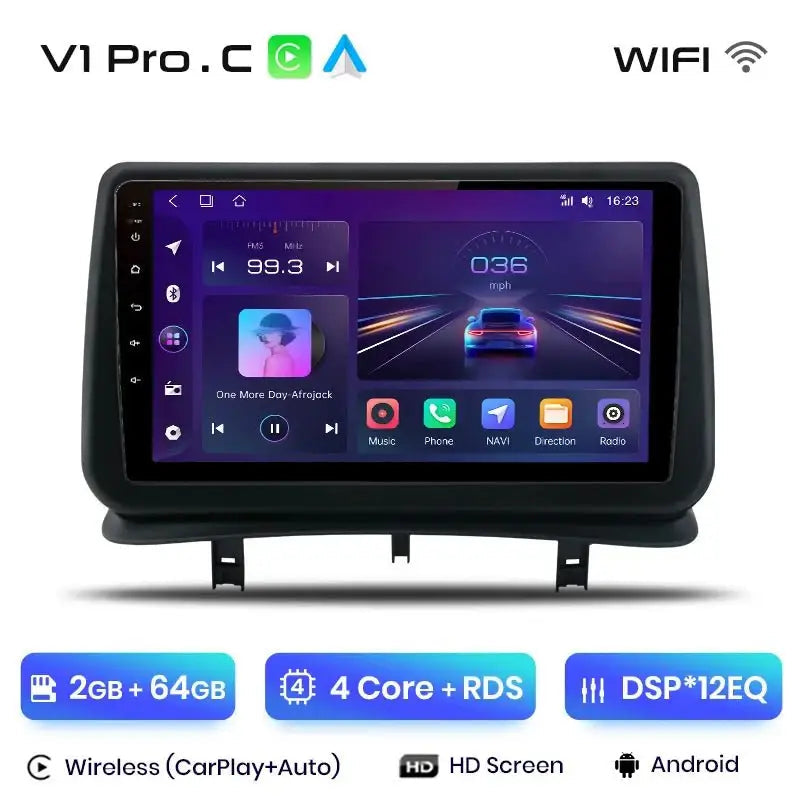 Najlepszy odtwarzacz multimedialny 2DIN Android Auto do Renault Clio 3 (2005 - 2014) z GPS i CarPlay - Multigenus