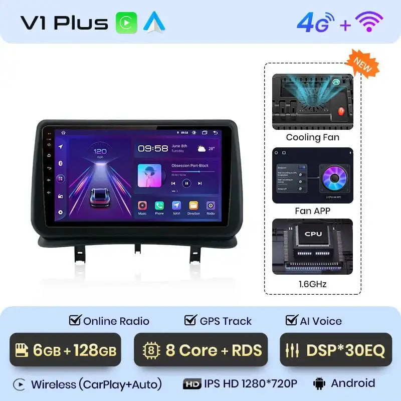 Najlepszy odtwarzacz multimedialny 2DIN Android Auto do Renault Clio 3 (2005 - 2014) z GPS i CarPlay - Multigenus