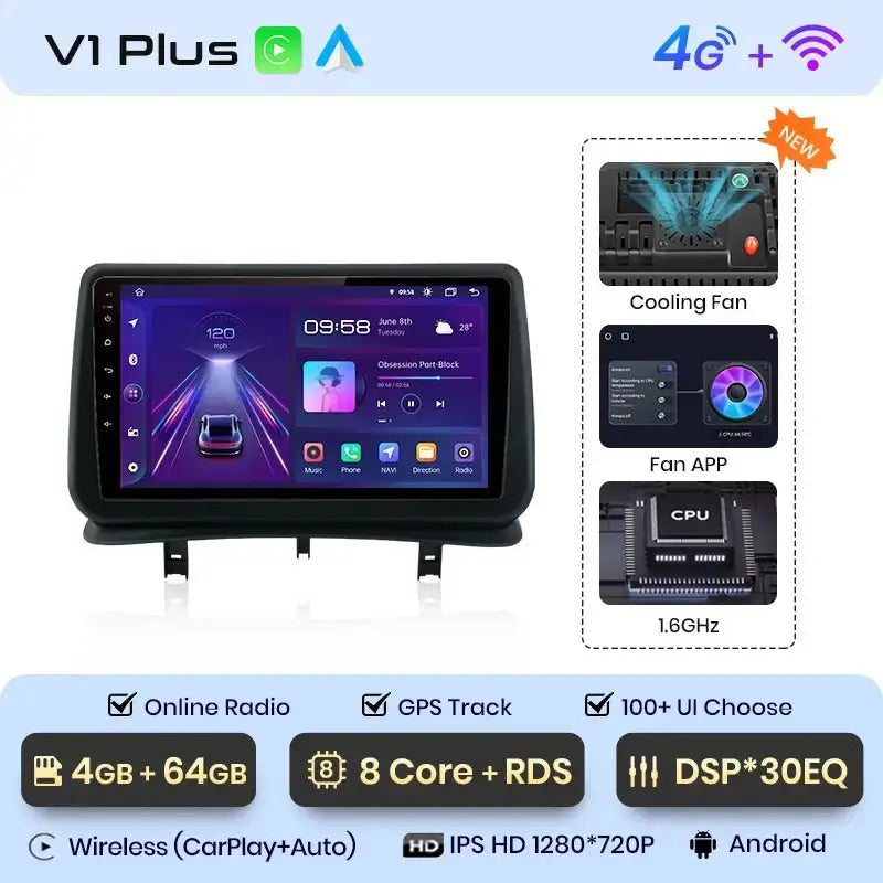 Najlepszy odtwarzacz multimedialny 2DIN Android Auto do Renault Clio 3 (2005 - 2014) z GPS i CarPlay - Multigenus