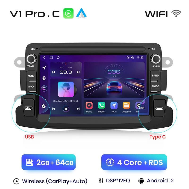 Radio do Renault Dacia Duster, Sandero, Captur, Xray, Logan 2, Symbol i Dokker z Bezprzewodowym CarPlay i Android Auto - Multigenus